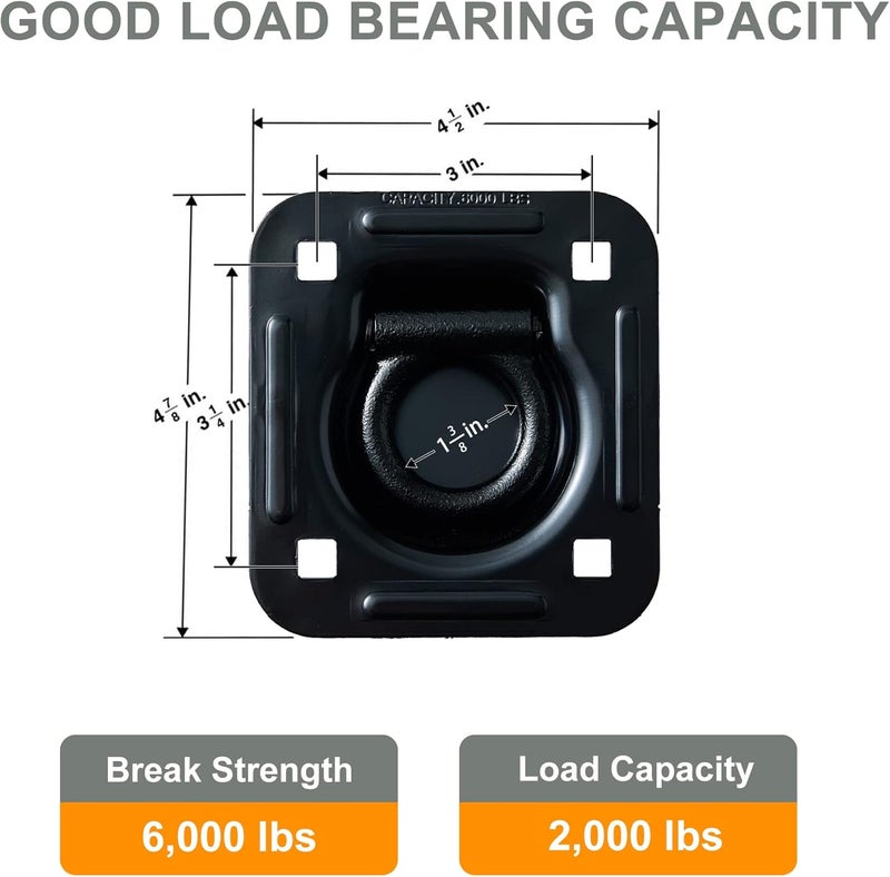 Lonffery 4 Pack Recessed D-Ring Tie Down Anchors (6,000 lb. Capacity), Heavy Duty Kit for Trailer or Deliveries, Black - Image 4